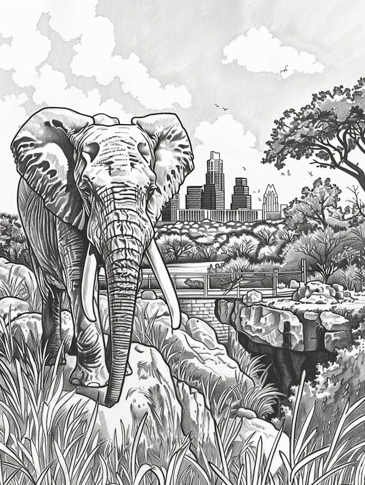 Zoo Austin Texas Black And White Drawing 2