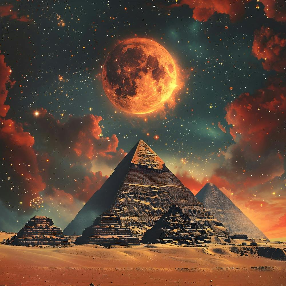Egyptian Pyramids And Moon, retro collage