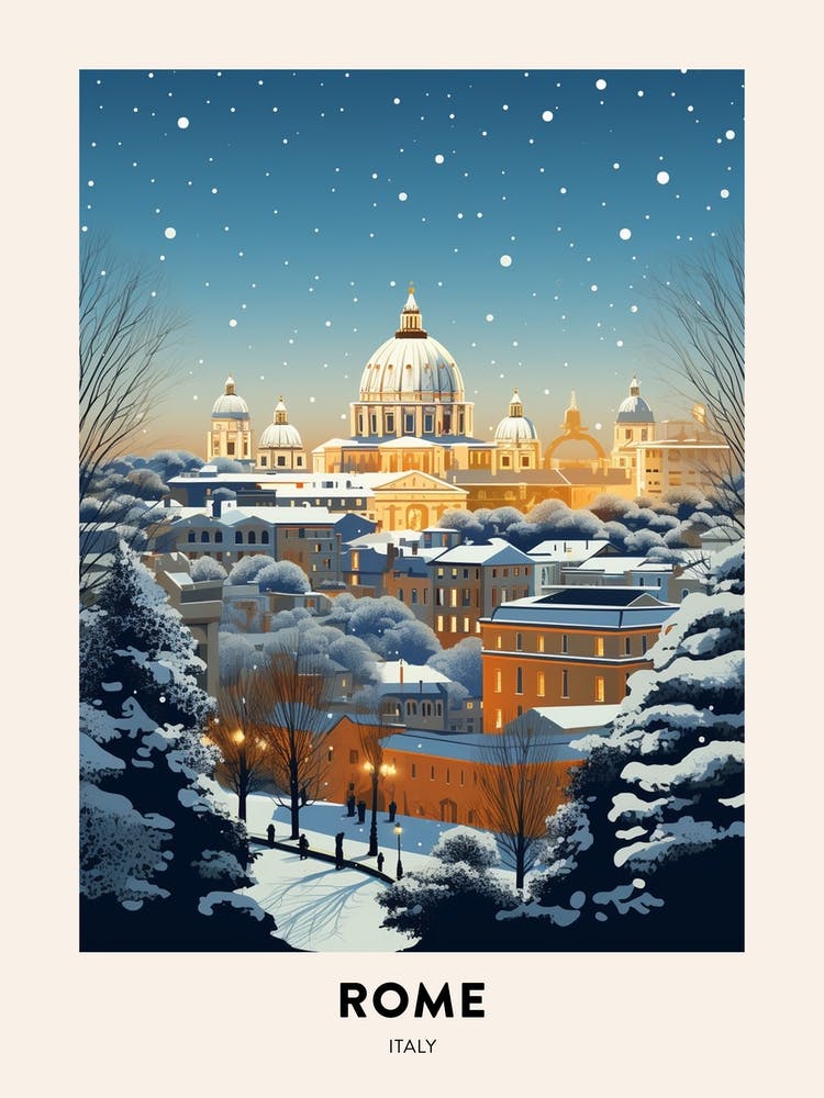 Winter Night  Travel Poster Rome Italy 2