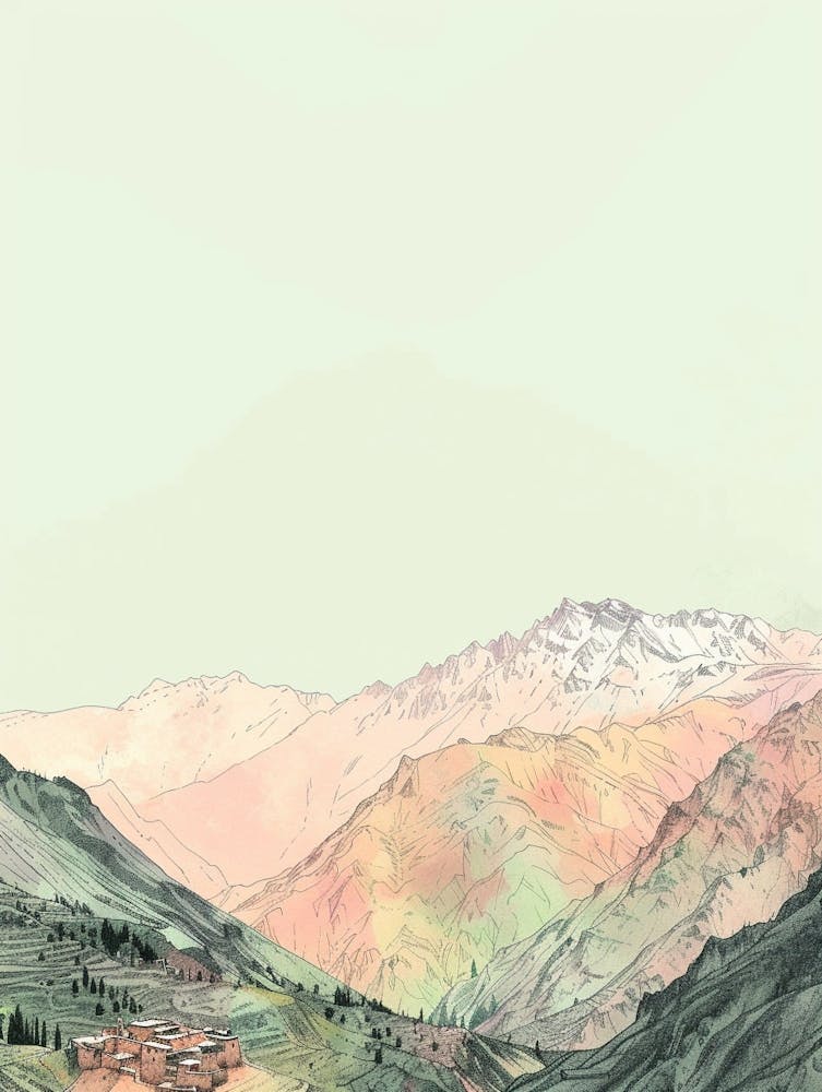 Toubkal Morocco Color Line Drawing (8)