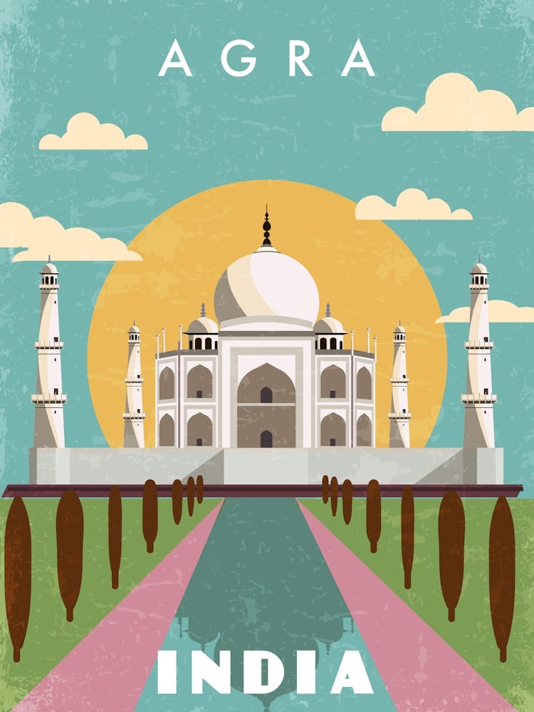 Agra, India — Retro travel minimalist poster