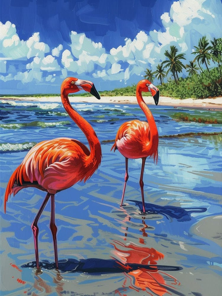 Greater Flamingo Celestun Yucatan Mexico Tropical Illustration 3