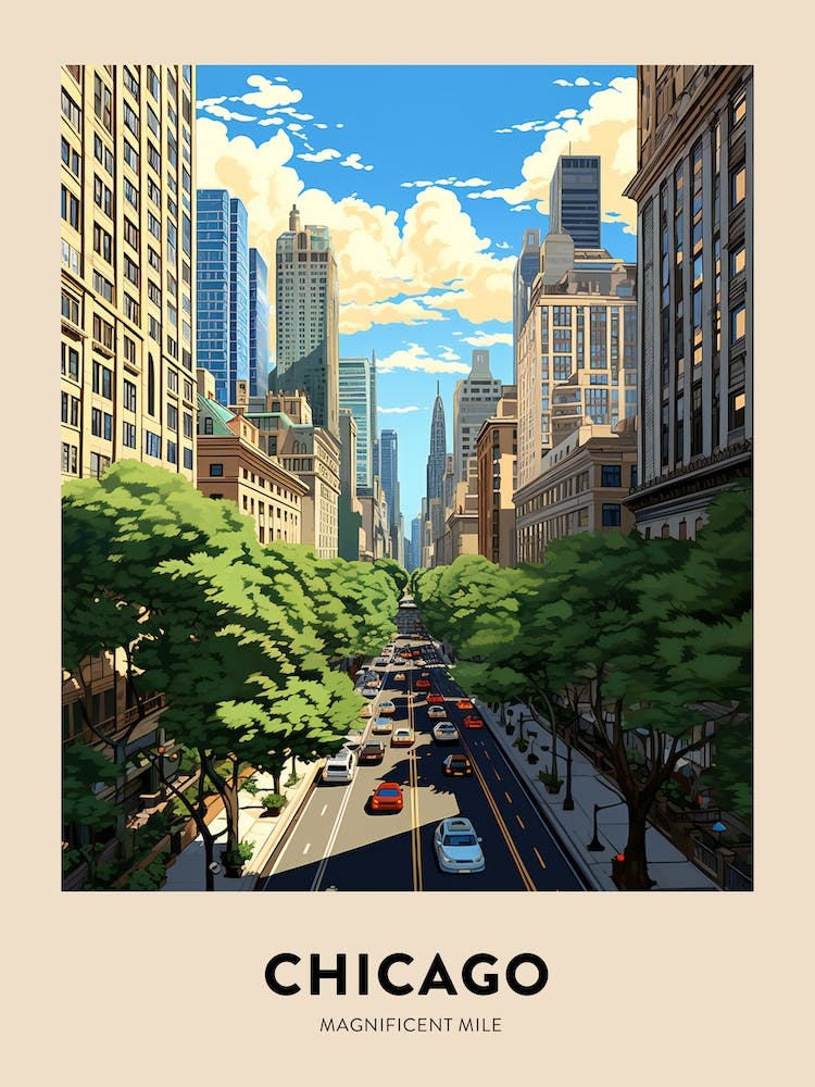 Magnificent Mile 6 Chicago Travel Poster