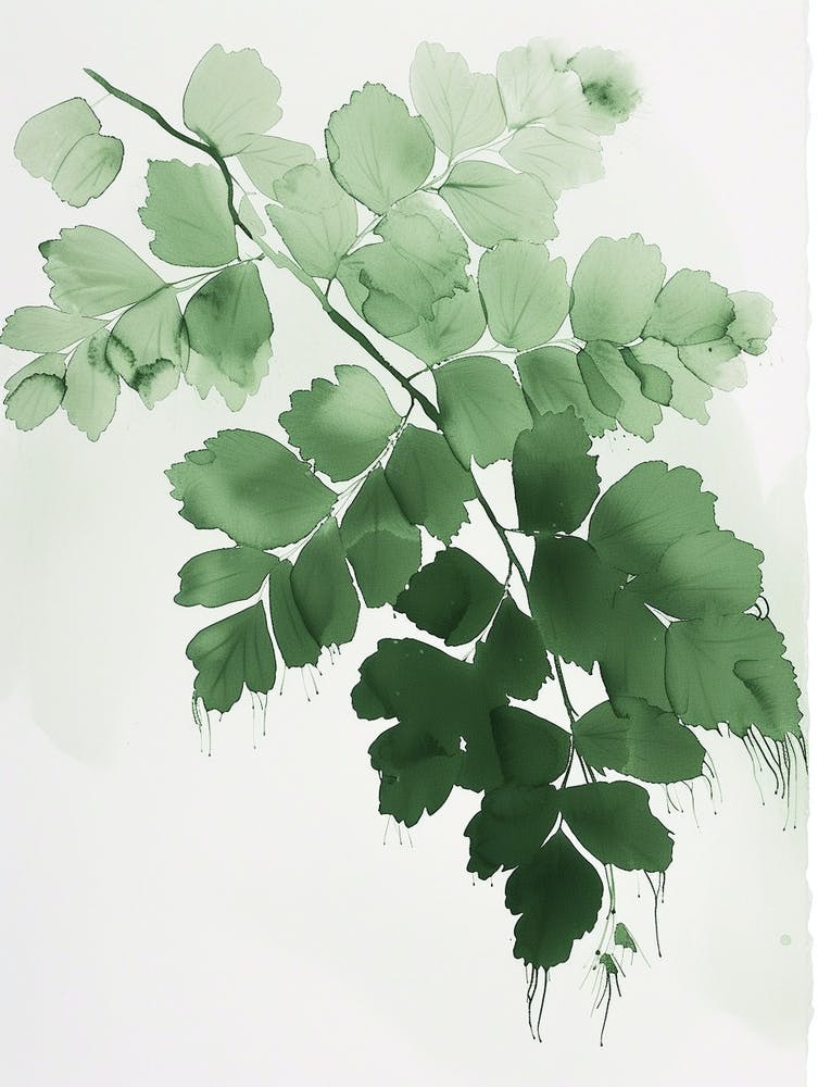 Green Ink Painting Of A Maidenhair Fern 1