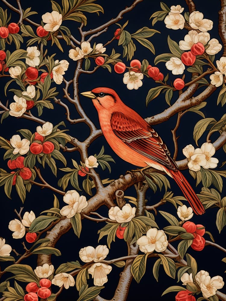 Red Cardinal In Cherry Blossoms