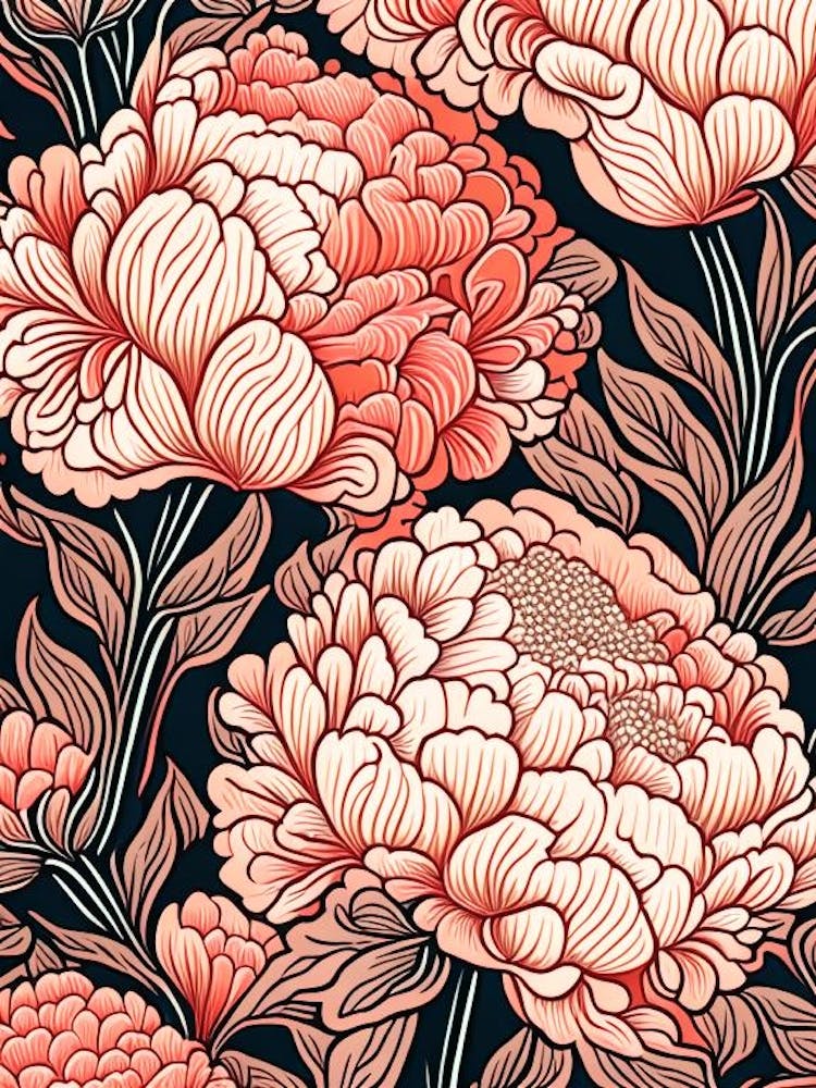Coral Charm Peonies 2 Drawing
