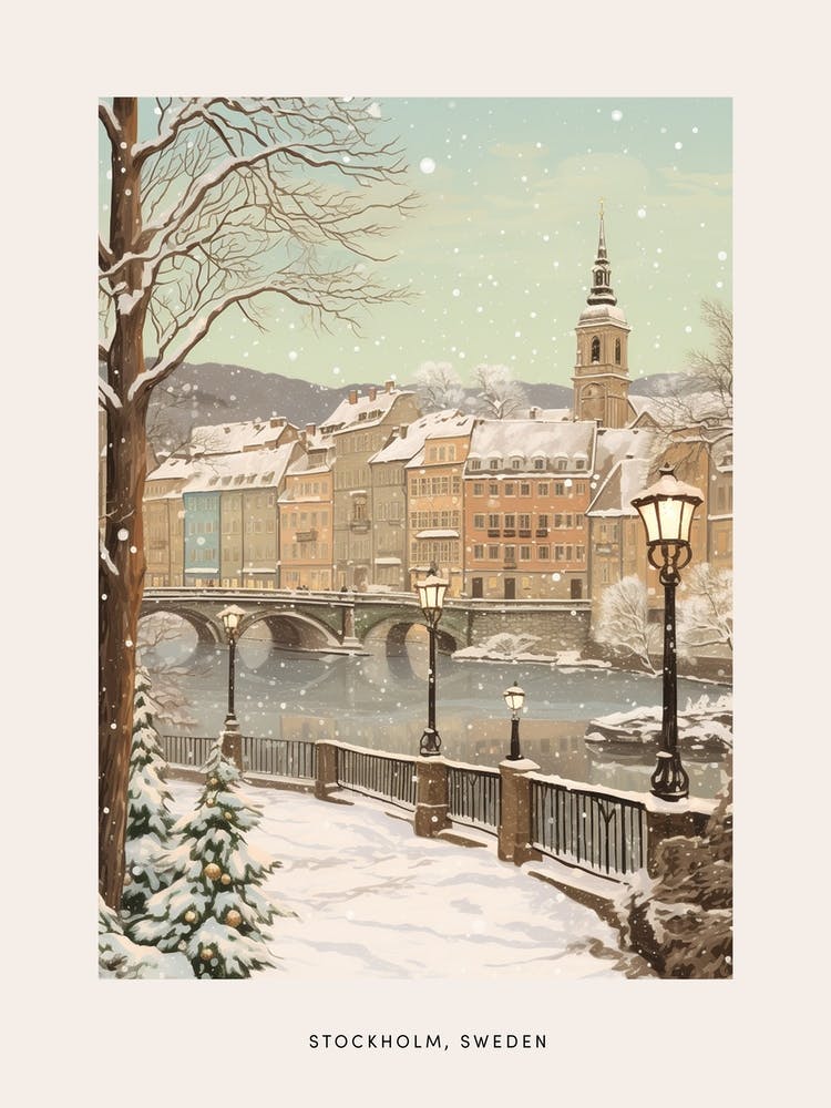 Vintage Winter Poster Stockholm Sweden 2