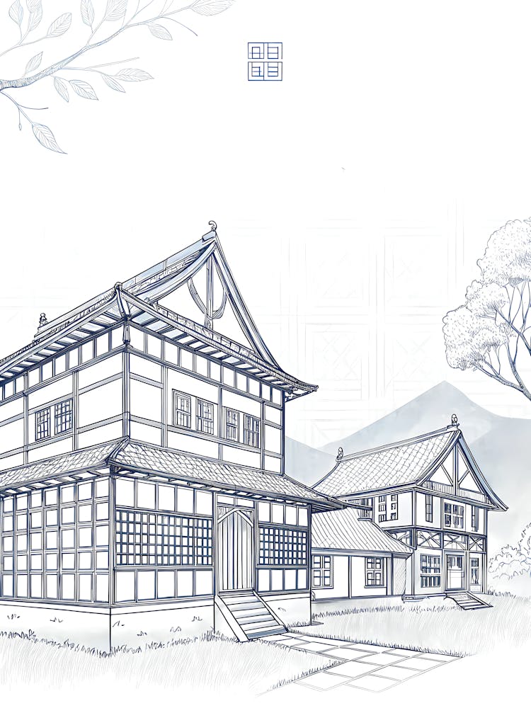 Minimalist Ink Sketch Of Architectural Grid Patt
