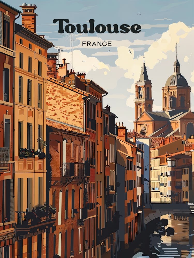 Toulouse France Vintage Digital Travel Art