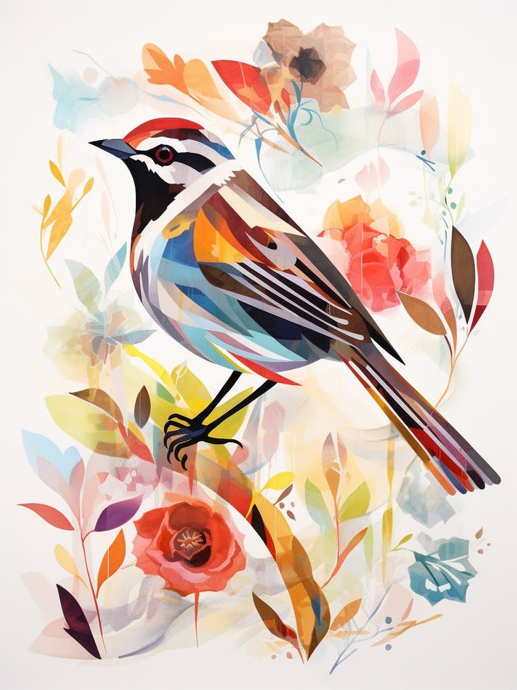 Bird Painting Collage Sparrow 7