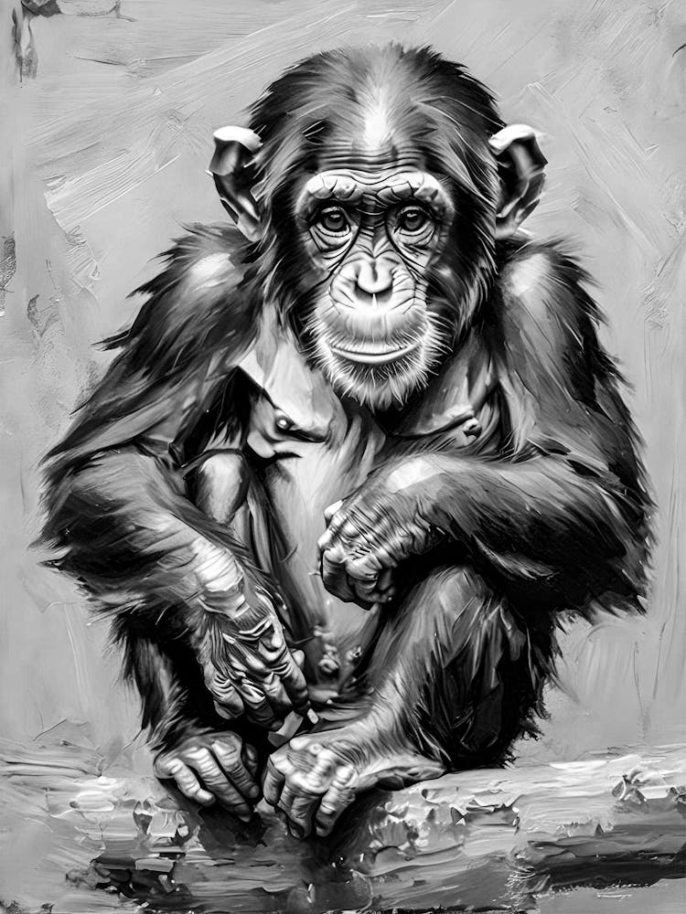 Chimpanzee Portrait Black And White