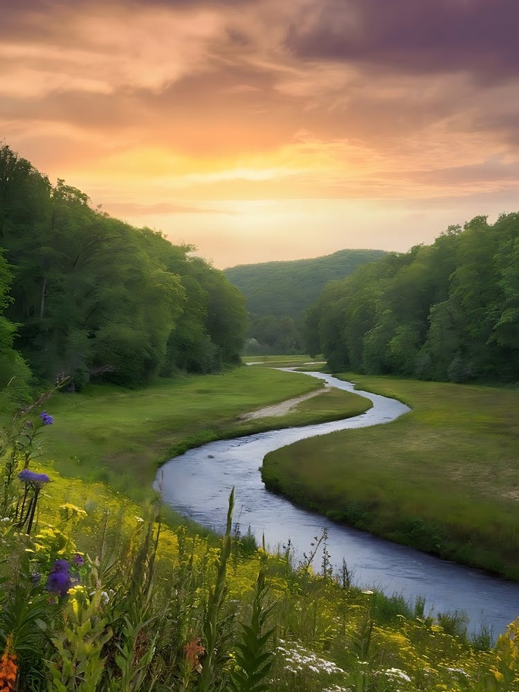 Sunset Over A Stream 1