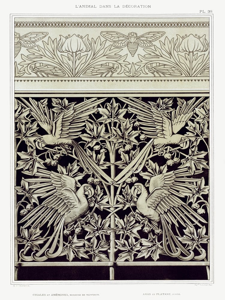 Cicadas And Anemones; Macaws And Plane Tree, Cast Iron From The Animal In The Decoration (1897), Maurice Pillard Verneuil