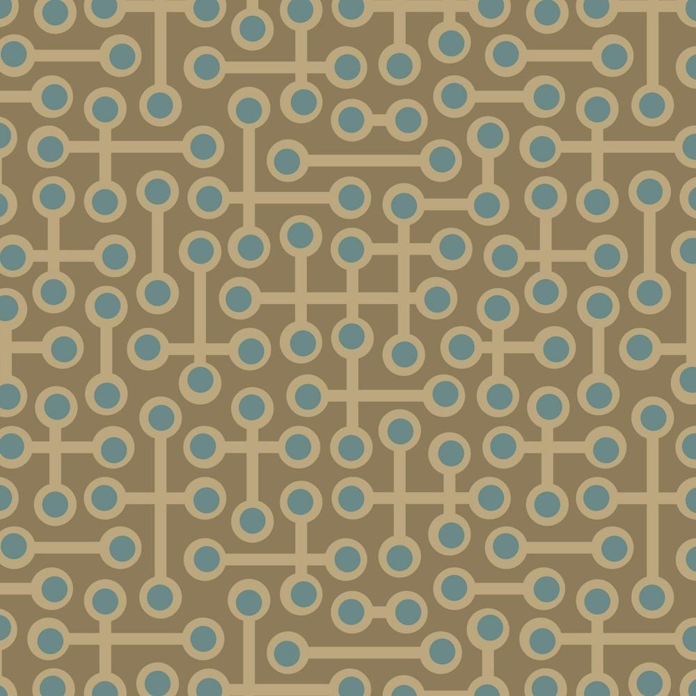 CIRCUITS Retro 1970s Mid Century Abstract Geometric Groovy Polka Dot in Vintage Powder Blue and Beige on Neutral Sand Brown