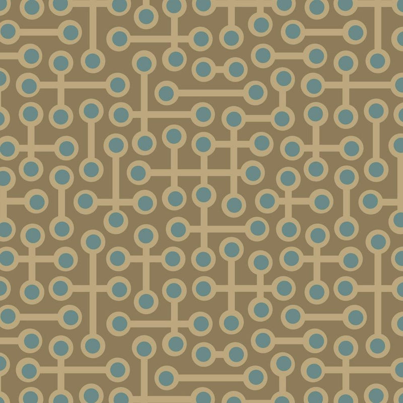 CIRCUITS Retro 1970s Mid Century Abstract Geometric Groovy Polka Dot in Vintage Powder Blue and Beige on Neutral Sand Brown