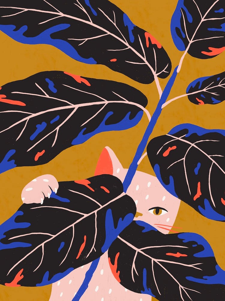 Cat Peeking Out Of A Leaf