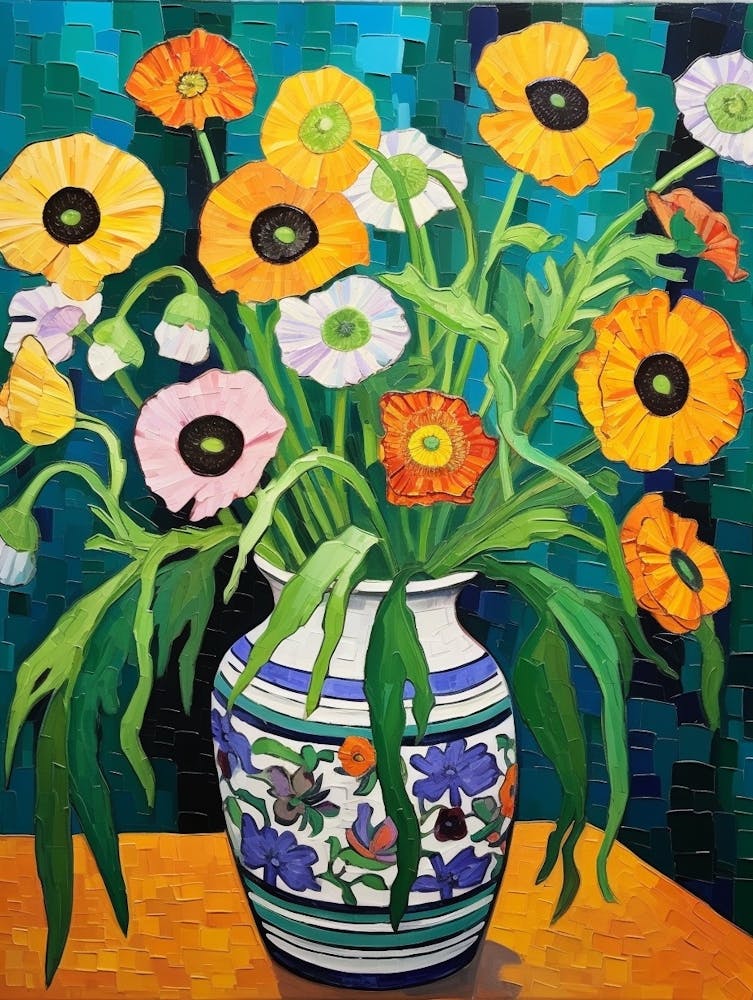 Flowers In A Vase Still Life Painting Cosmos 4