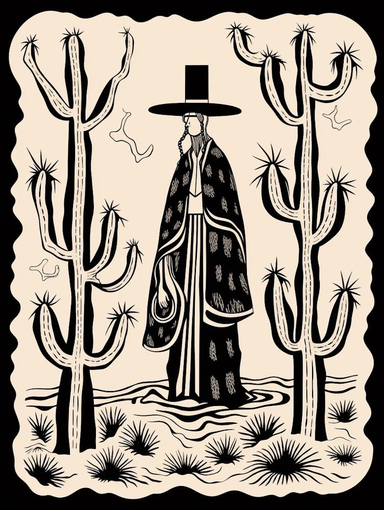 B&W Cactus Illustration Old Man Cactus