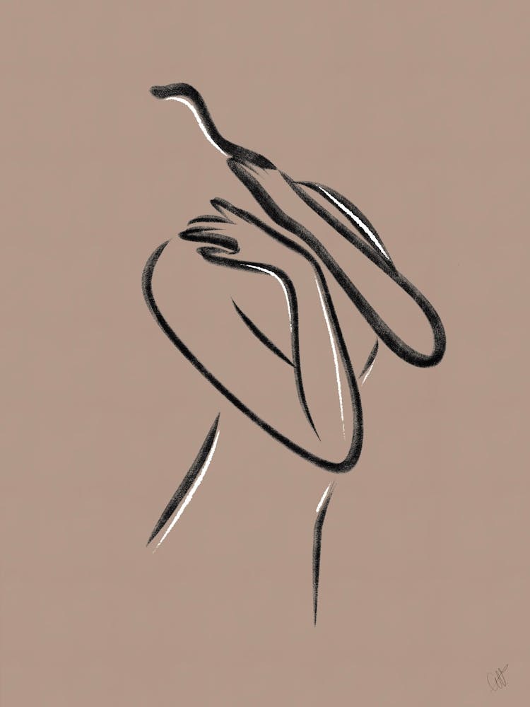 Frau 1 - Abstrakte Linien - Pantone 2025 Mocha Mousse