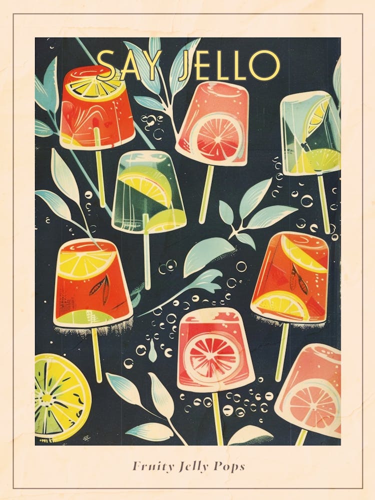 Fruity Jelly Pops Vintage Illustration Poster