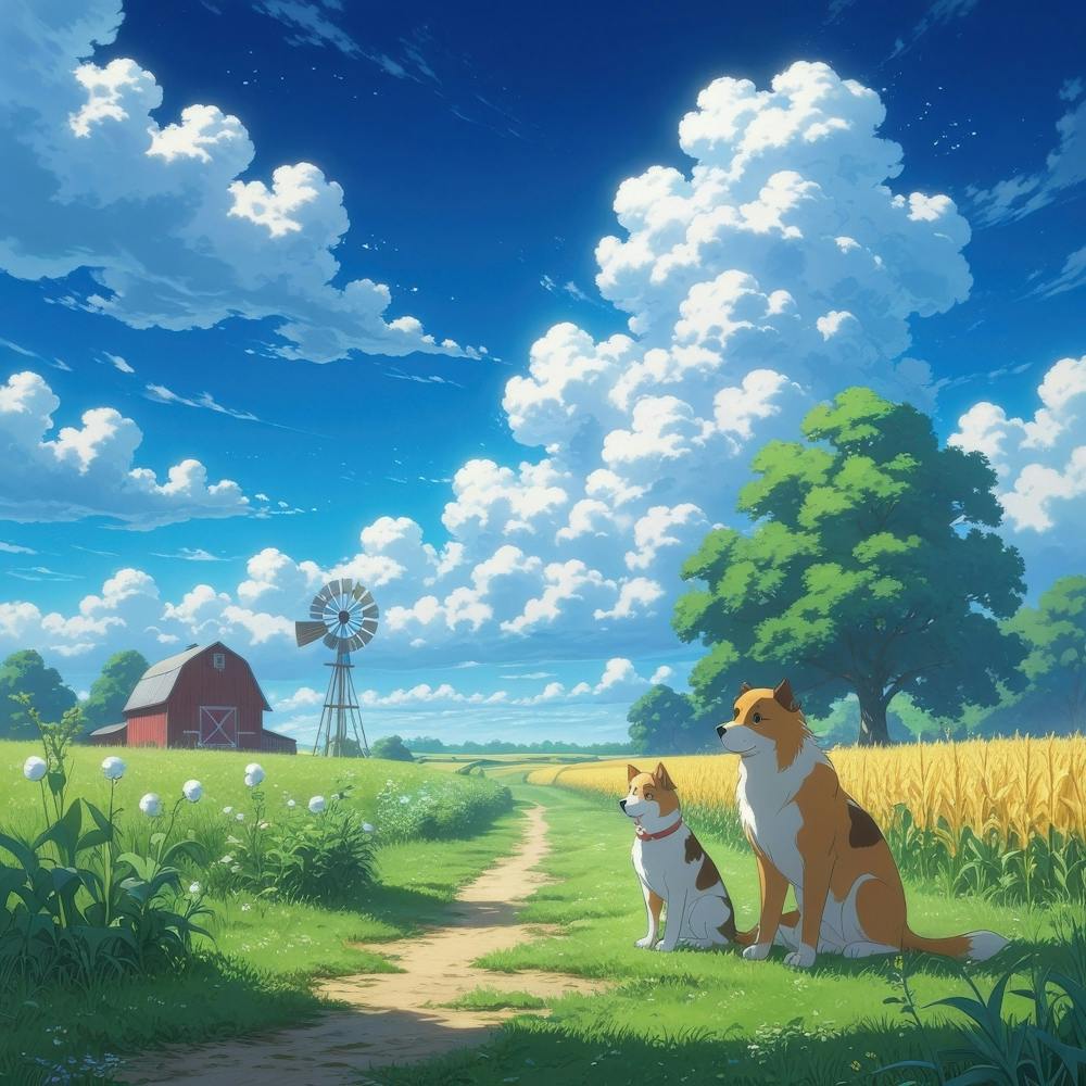 Two Dogs In A Field