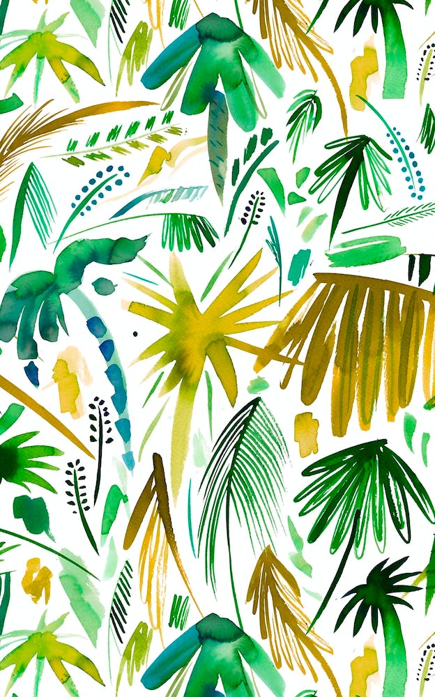 Brushstrokes Tropical Palms Green