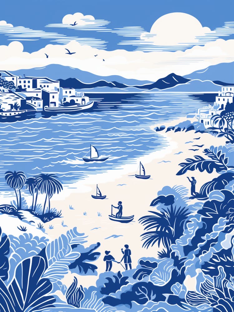 A Screen Print Of Cala Bassa Beach Ibiza Spain 2
