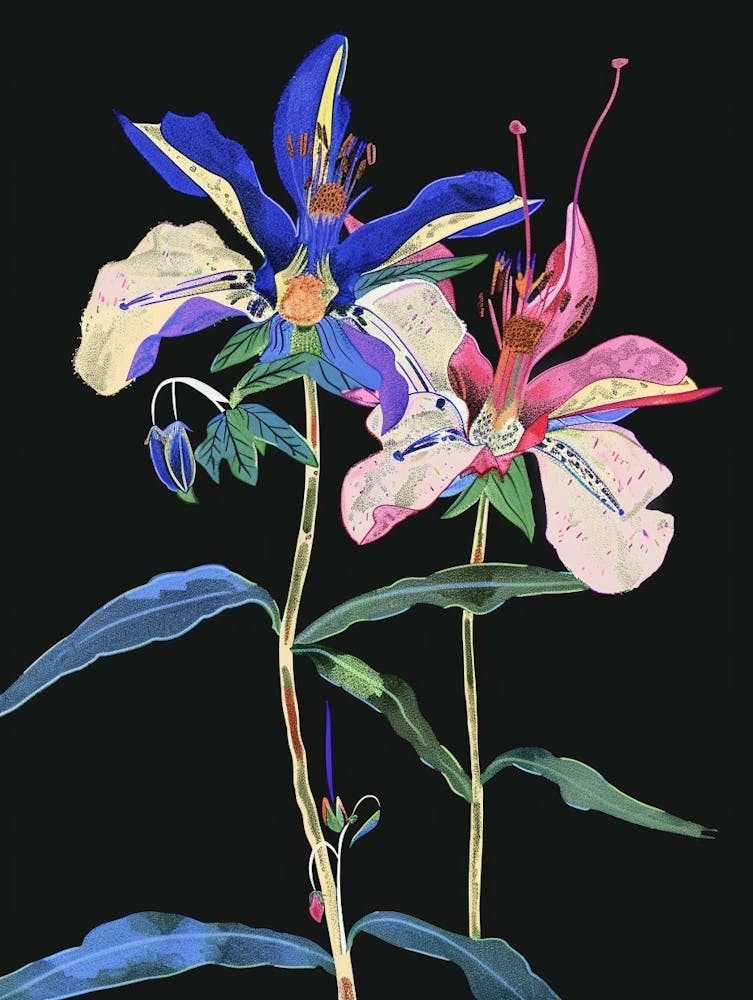 Neon Flowers On Black Aconitum 1