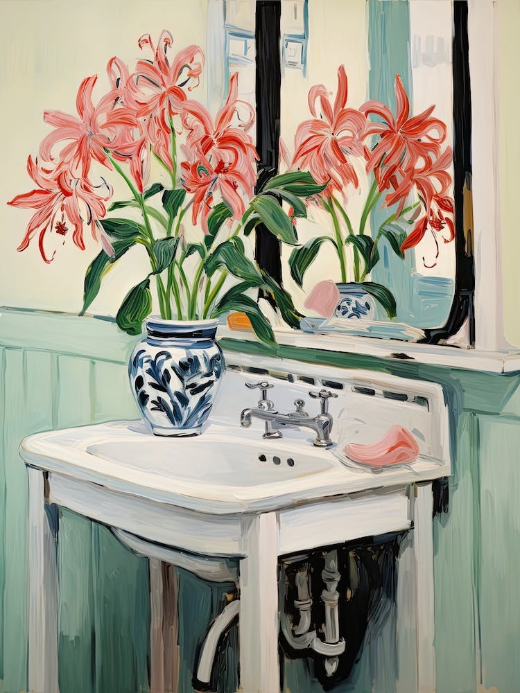 Bathroom Vanity Painting With A Amaryllis Bouquet 2