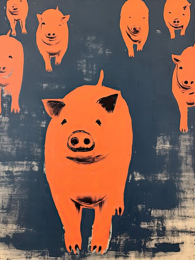 Pig, Woodblock Animal Drawing 3