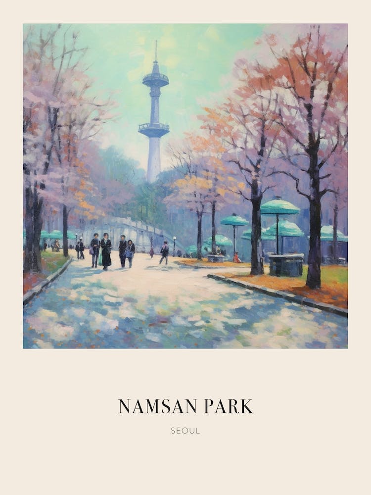 Namsan Park Seoul South Korea Vintage Cezanne Inspired Poster