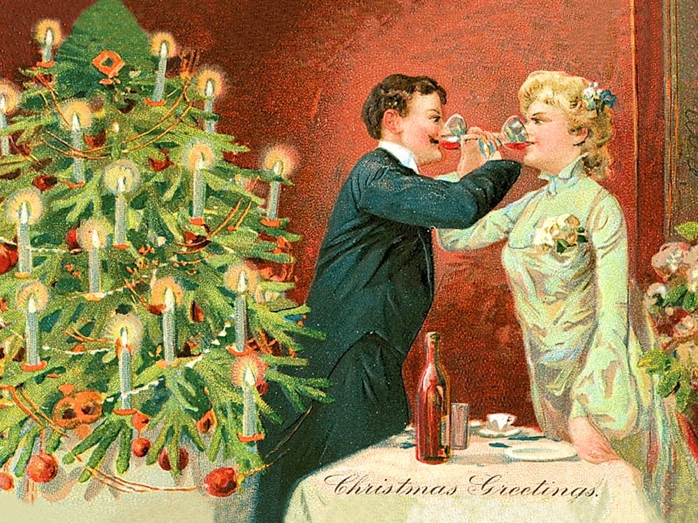 Couple is Drinking champagne, Funny Christmas Greeting