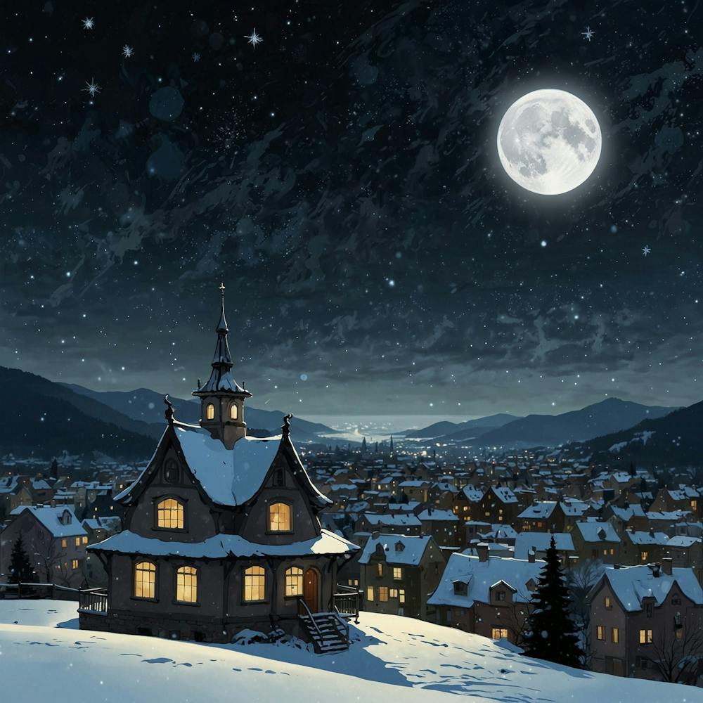 Default Art A Starry Night Sky And A Full Moon Over A Snowy C 0