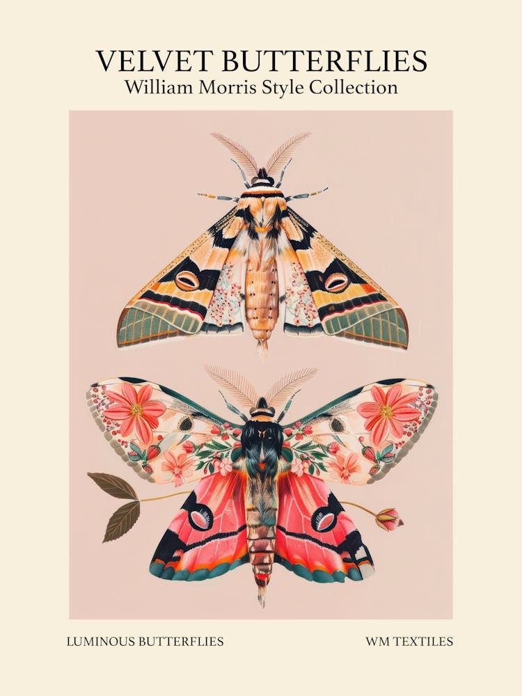 Velvet Butterflies Collection Luminous Butterflies William Morris Style 5