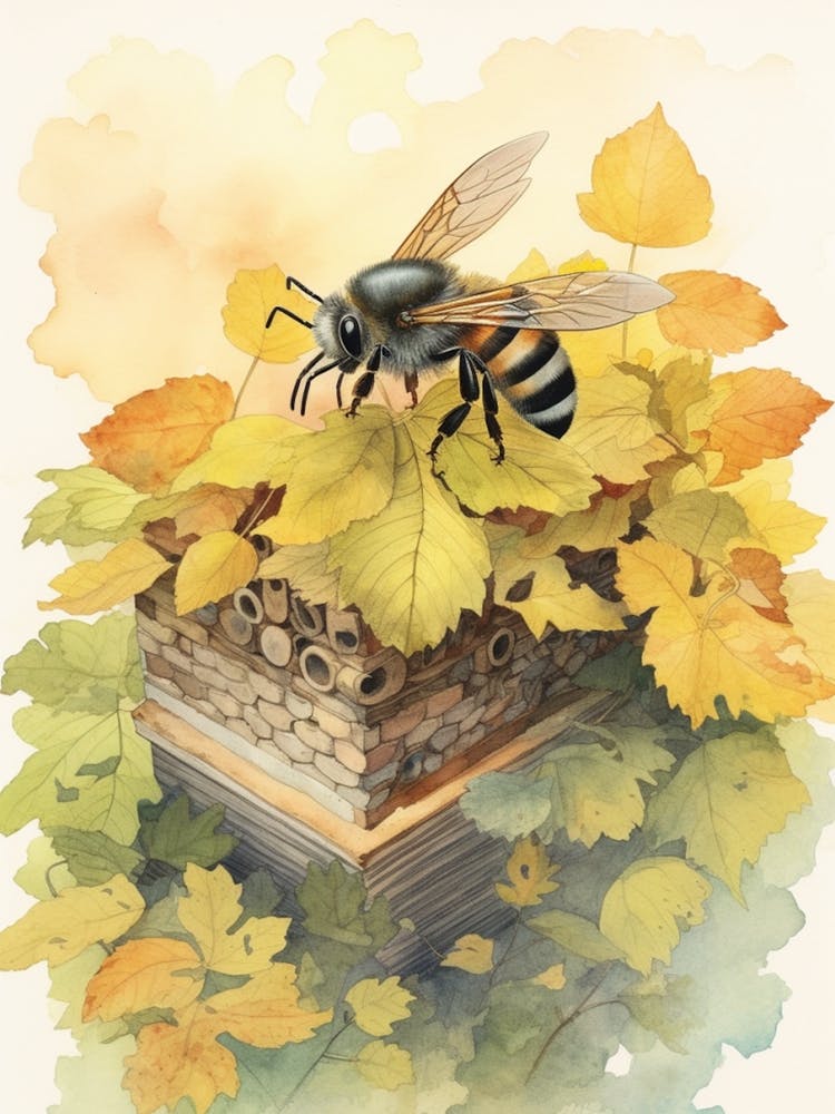 Masked Hunter Bee Beehive Watercolour Illustration 4