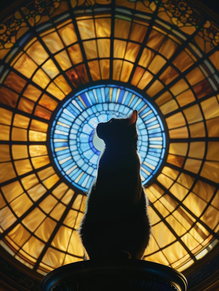 Cat In Front Of Stained Glass Window 4