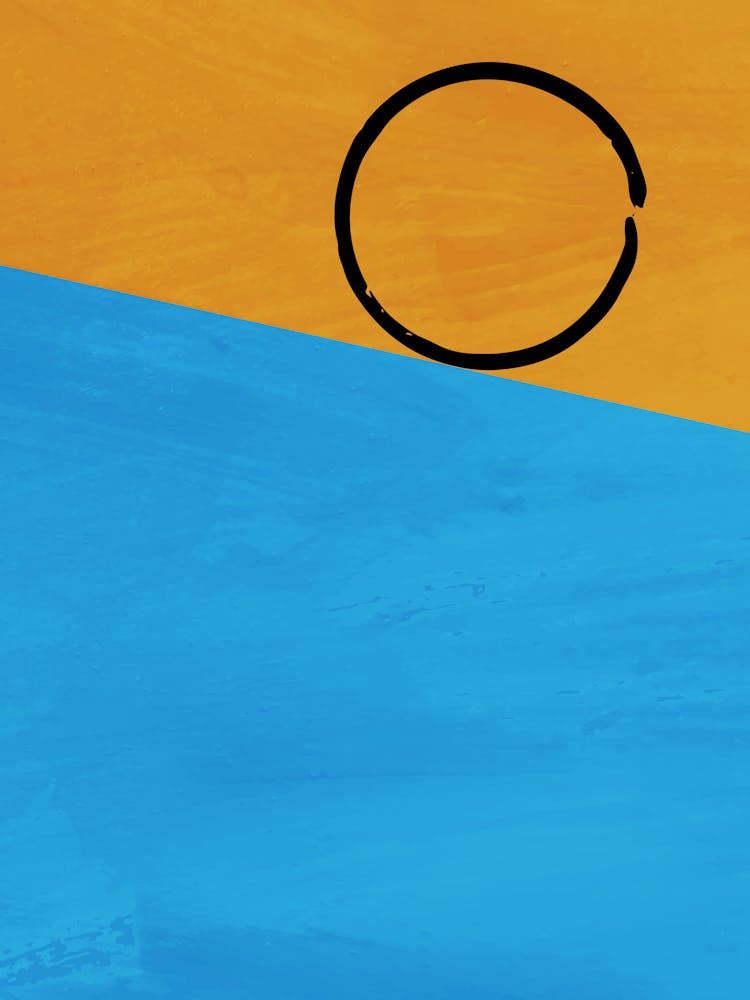 Minimalist Black Circle on Blue and Orange Abstract Background