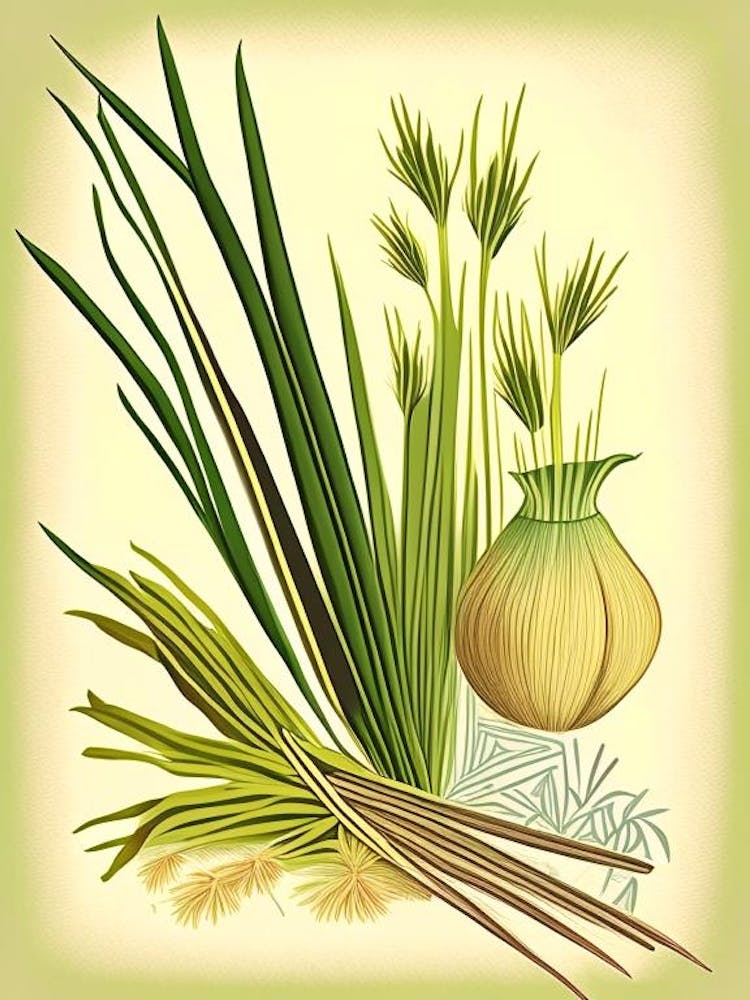 Lemongrass Spices And Herbs Retro Drawing 1