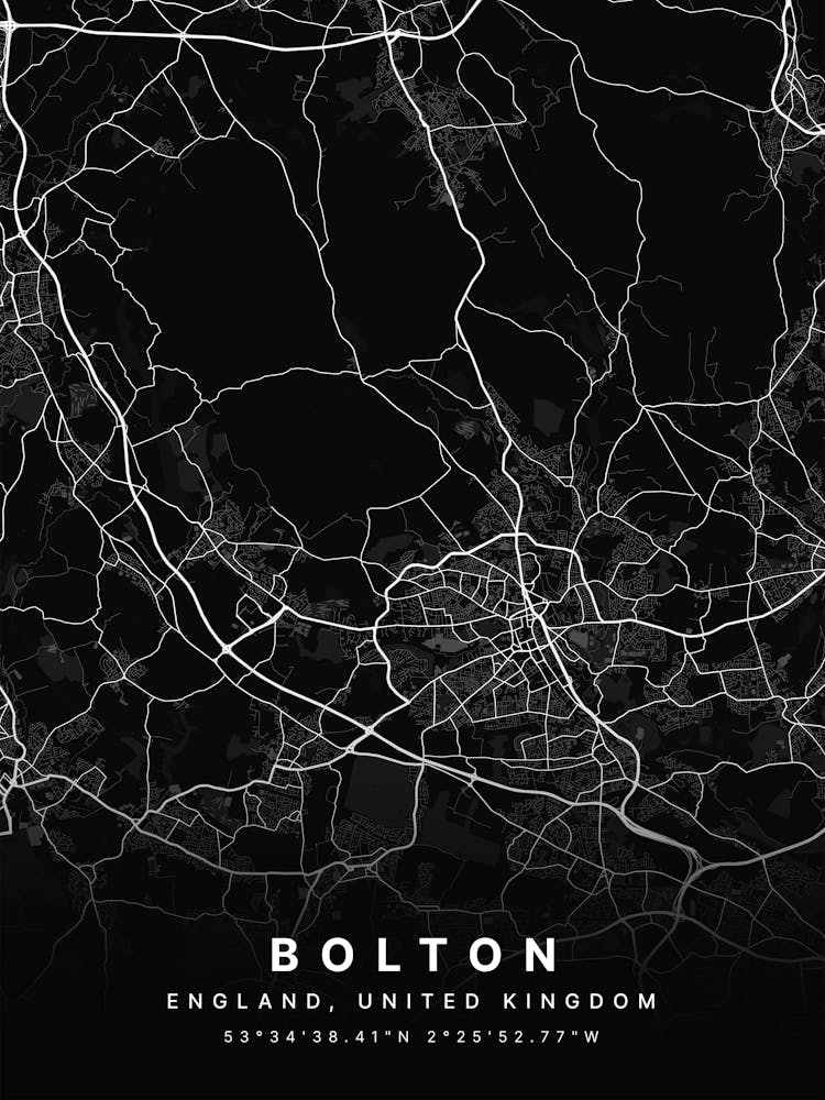 Bolton England Black Map