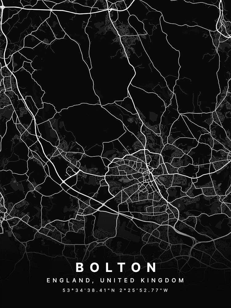 Bolton England Black Map
