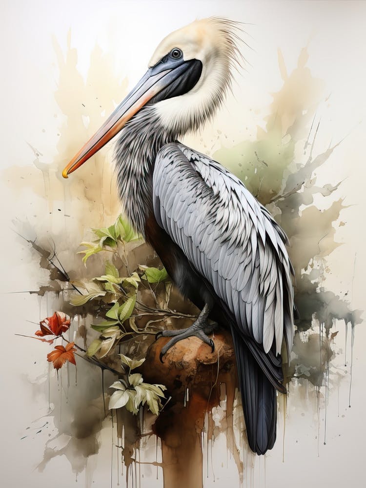 Pelican, Japanese Brush Painting, Ukiyo E, Minimal 3