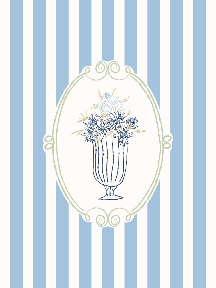 Vintage Striped Botanical Blue Poster