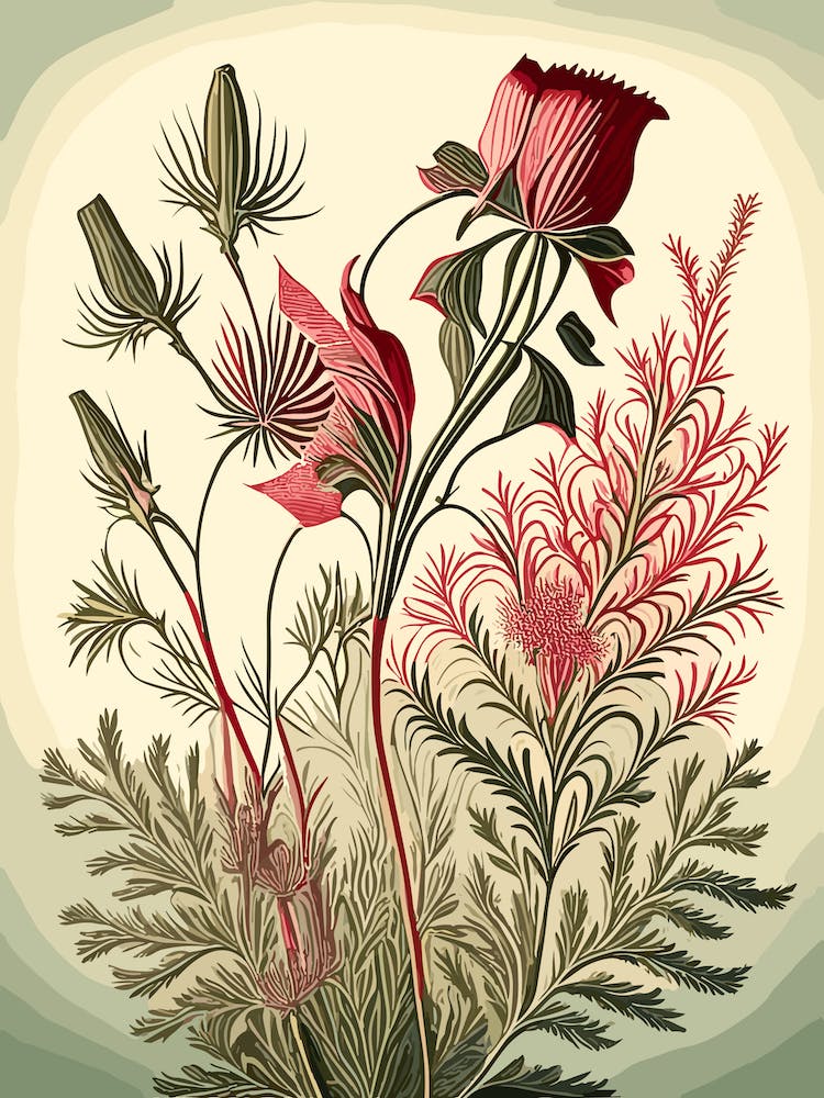 Prairie Smoke Wildflower Vintage Botanical 1