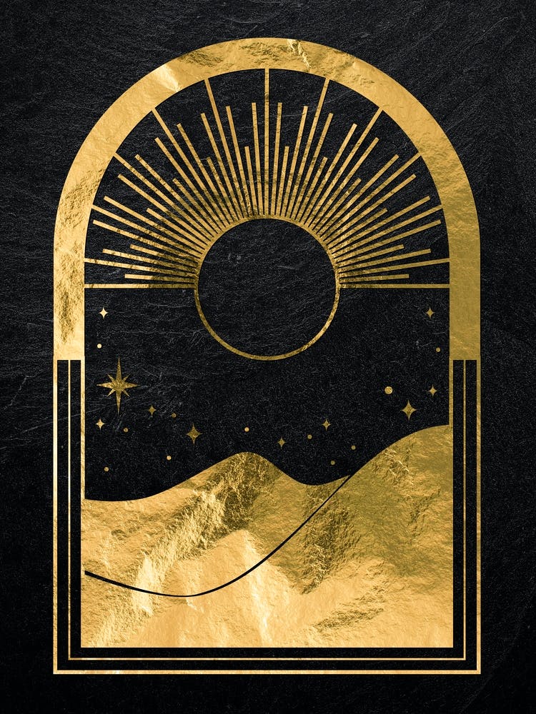 Mystical Gold Moon: Sun & mountain