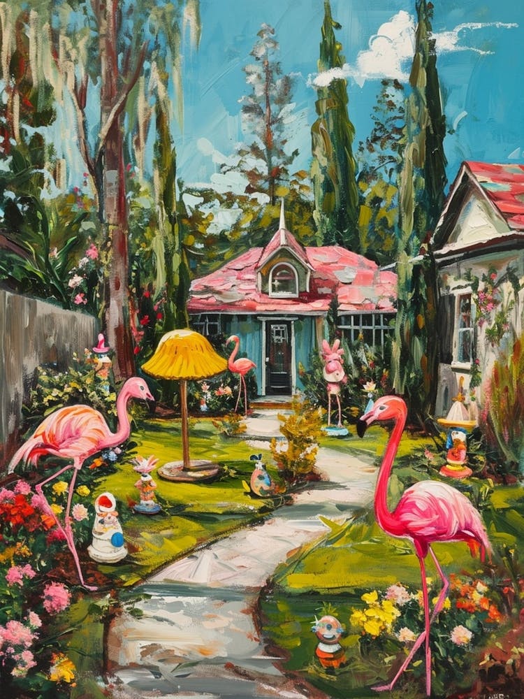 Retro Flamingoes In A Garden 7