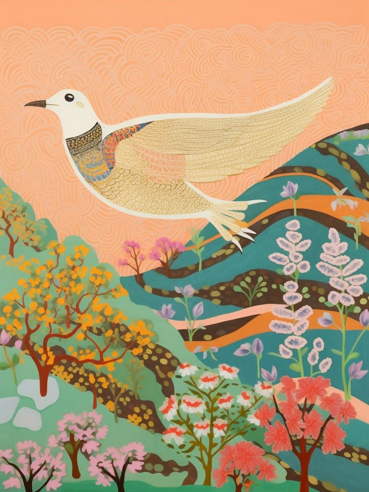 Maximalist Bird Painting Mockingbird 2