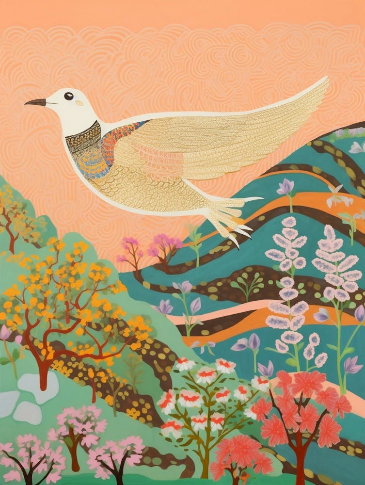 Maximalist Bird Painting Mockingbird 2