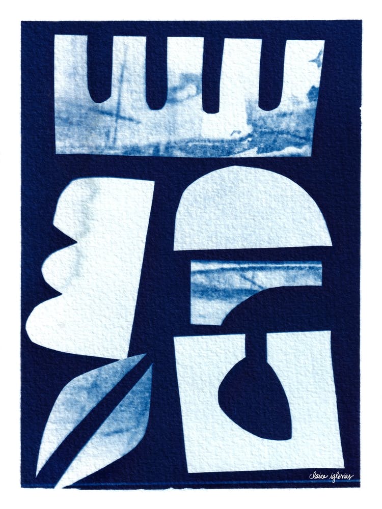 Blue Cyanotype Abstract Collage 4