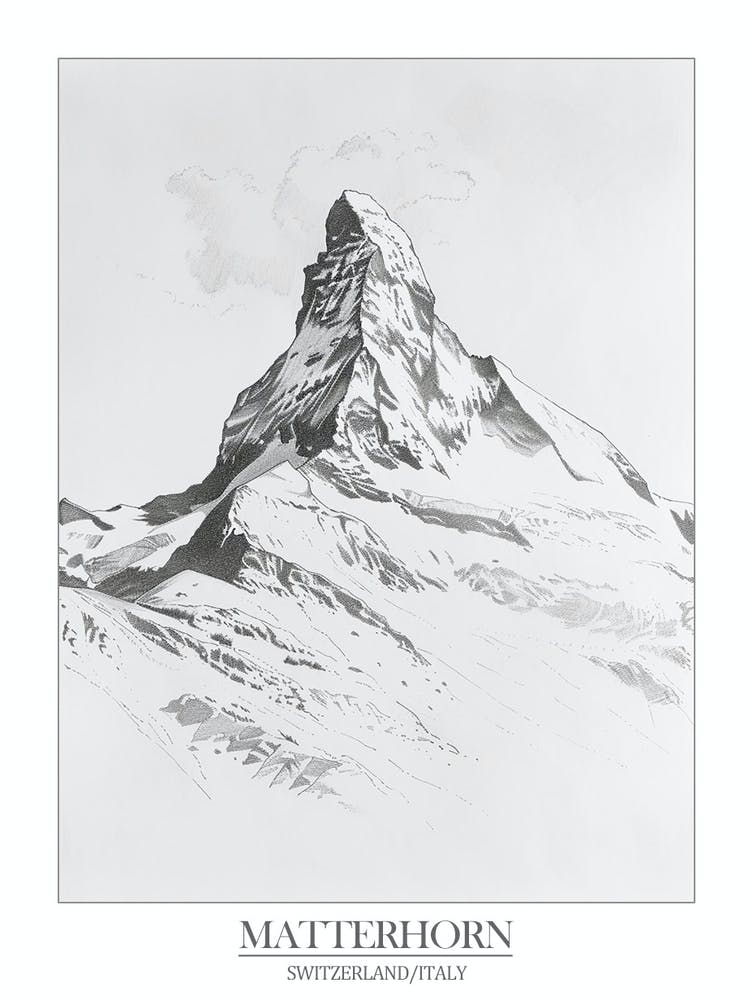 Matterhorn Switzerland Italy Line Drawing 1 Poster 2
