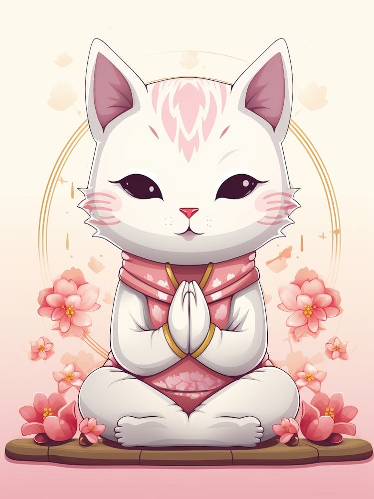 Kawaii Cat Drawings Meditating 3